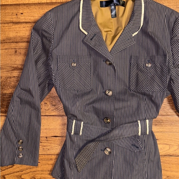 Apostrophe • Navy Blue/Brown • Striped • Size 22W (2 X-Large) • Trench Jacket - Picture 7 of 9